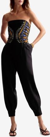 Desigual Mixed Media Strapless Jumpsuit in Black at Nordstrom, Size X-Large