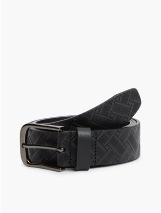 Tommy Hilfiger Mens Square Buckle Embossed Leather Belt - Black - 40