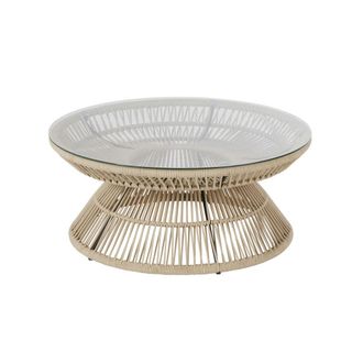 Maisons du monde Mesa baja de jard&iacute;n redonda de cuerda beige y cristal D.80