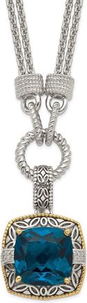 Diamond2Deal Sterling Silver with 14K Accent Cushion London Blue Topaz and Diamond Pendant Necklace