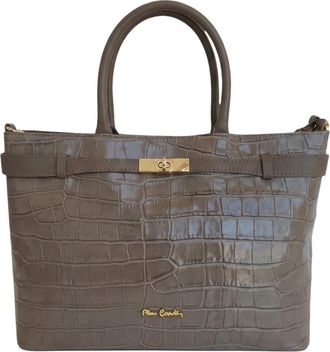 Pierre Cardin Leren Handtas met Croco-reli&euml;f - Dames - Handtassen - Beige - ONE Size - Leer - Tassen