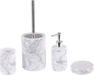Beliani Beliani - Juego De Accesorios De Ba&ntilde;o Textura De M&aacute;rmol Blanco De Cer&aacute;mica Glamour Dispensador De Jab&oacute;n Escobilla De V&aacute;ter Vaso Arauco