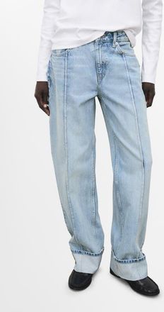 Mango Cuffed Seamed Wide Leg Jeans in Medium Blue at Nordstrom, Size 14