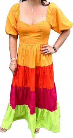 Flying Tomato Color Block Solid Woven Maxi Dress In Multi