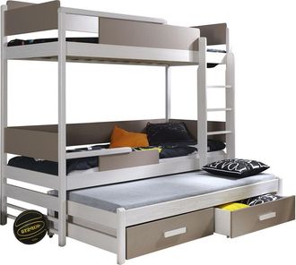 Mirjan24 Mobilier1 - Litera Henderson 114, Blanco + Trufa, Litera Con Cama Extra, 90x200, 90x190, Madera, Somieres, 98x208x183cm