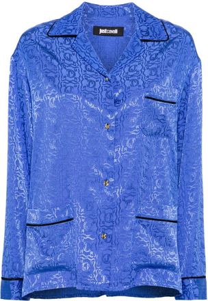 Just Cavalli logo snake-jacquard shirt - women - Viscose - 38 - Blue