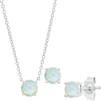 MAX + STONE 925 Sterling Silver 4mm Gemstone Earrings and 6mm Pendant set