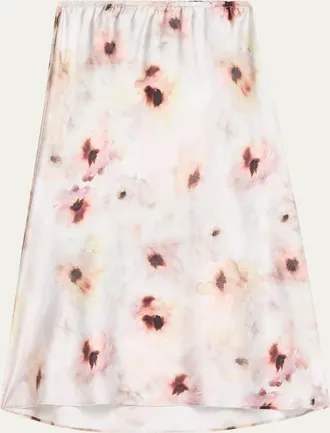 Vince Watercolor Floral Midi Skirt