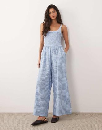 Asos Tuta jumpsuit blu a righe con spalline a contrasto