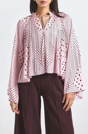 Derek Lam Clara Mixed Dot Satin Top in Pink Quartz/Bordeaux at Nordstrom, Size X-Small
