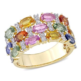 Mimi & Max 4 1/3ct TGW Multi-Color Sapphire Triple Row Ring 14k Yellow Gold