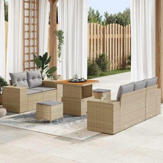 vidaXL Conjunto De Sof&aacute; De Jard&iacute;n 8 Pcs Beige Rat&aacute;n Sint&eacute;tico Vidaxl