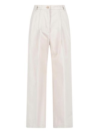 Aspesi Cream Tailored Straight-Leg Cotton Trousers