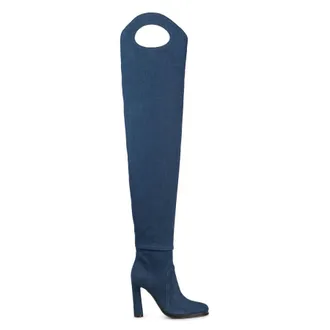 Burberry Ladies Shoreditch Denim Blue Porthole Detail Over-The-Knee Boots, Brand Size 36 ( US Size 6 )