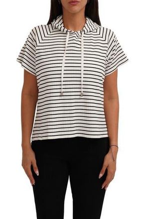 Cyrus Stripe Rib Short Sleeve Hoodie in Bone/Black at Nordstrom Rack, Size X-Large