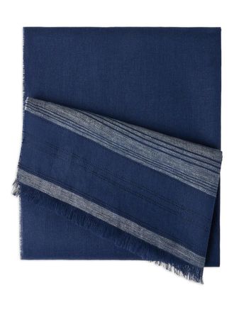 Brunello Cucinelli Sciarpa in lino a righe con ricamo - Blu