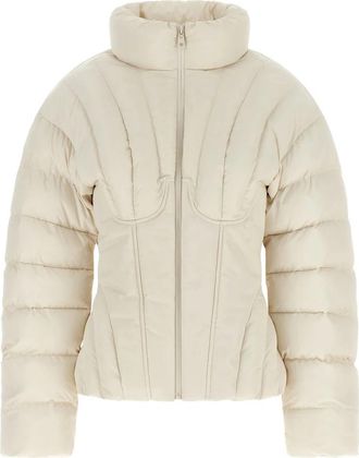 Elisabetta Franchi Bustier Quilted Down Jacket - Dames - Winterjassen - Beige - M - Leer - Jassen