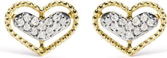 House of Brilliance 10K Yellow Gold 1/10 Cttw Diamond Heart and Beaded Halo Stud Earrings (I-J Color, I1-I2 Clarity)