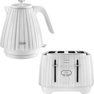 DeLonghi Ballerina 1.7L Kettle & 4 Slice Toaster Set, White - Delonghi