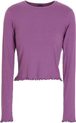 8 by YOOX ORGANIC COTTON CREW-NECK LONG SLEEVES RIBBED TOP W/ LETTUCE HEM