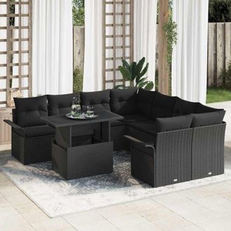 vidaXL Vidaxl - Conjunto De Sof&aacute; De Jard&iacute;n Con Coj&iacute;n 9 Pcs Negro Polirat&aacute;n