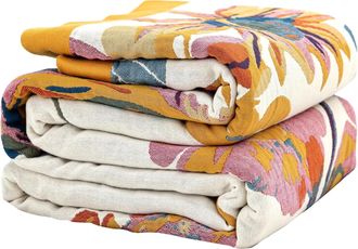 OEM Manta Estilo Boho De 200x230 Cm Con Estampado Floral Naranja/azul, Reversible, De Algod&oacute;n, Tama&ntilde;o Grande Para Sill&oacute;n O Cama