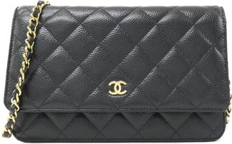 Chanel Black Bordeaux Grained Calfskin Chain/Shoulder Wallet (Pre-Owned)