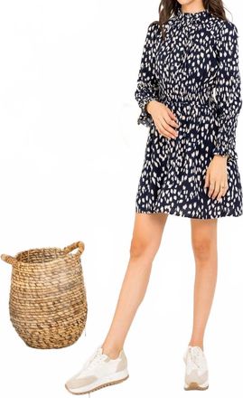 THML Clothing Print Smocked Waist Dress In Navy