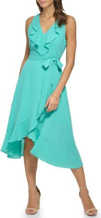 Kensie Ruffle Trim Faux Wrap Dress in Aqua Spray at Nordstrom Rack, Size 8