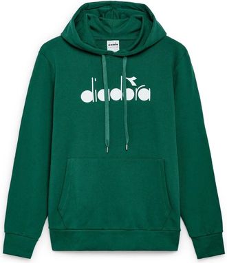 Diadora Groene Katoenen Hoodie Logo Groot - Heren - Hoodies - Groen - L - Katoen - Hoodies & sweatvesten