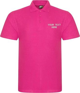Generic Personalised Embroidered Your Text RX101 Pro Polo T-Shirt, Work Wear Any Text Polo Uniform Tee Top (Fuchsia, 4XL, 4X_l)