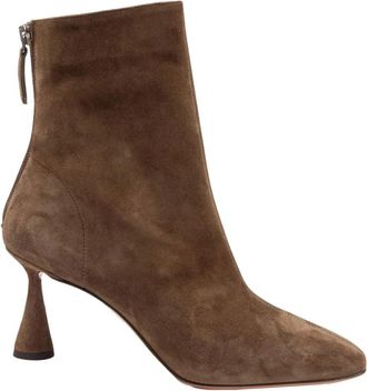 Aquazzura Groene su&egrave;de enkellaars met rits - Dames - Laarzen met Hak - Bruin - 37 EU - Su&egrave;de - Schoenen