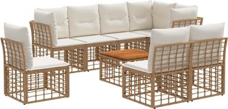 vidaXL Conjunto De Sof&aacute;s De Exterior 9 Uds. Natural Y Crema Poli&eacute;ster Vidaxl