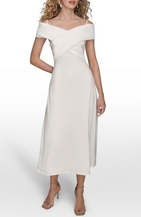 DKNY Off the Shoulder Midi Dress in Cream at Nordstrom, Size 14