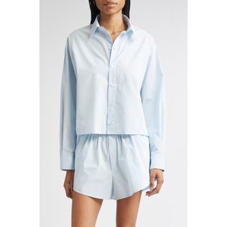 Maison Margiela Raw Edge Panel High-Low Cotton Poplin Button-Up Shirt in Light Blue at Nordstrom, Size 2 Us