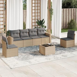 vidaXL Vidaxl - Set Sof&aacute;s De Jard&iacute;n 7 Piezas Y Cojines Rat&aacute;n Sint&eacute;tico Beige