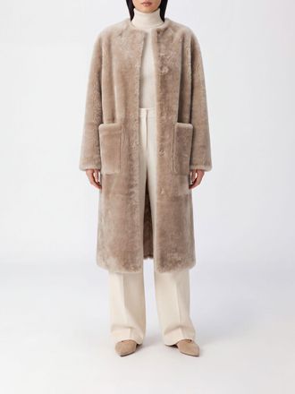 BLANCHA Cappotto lungo in shearling con scollo a girocollo e tasche a toppa