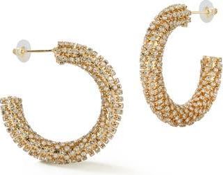 Sphera Milano Pav&eacute; Crystal Hoop Earrings in Gold at Nordstrom Rack