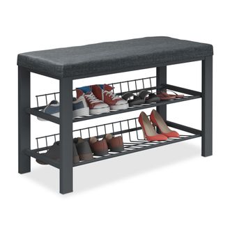 Relaxdays Relaxdays - Banco Zapatero, Organizador Zapatos Acolchado, 2 Baldas Para Calzado, Tela Y Metal, 50,5 X 82 X 33 Cm, Negro