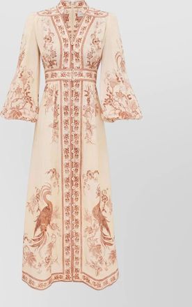 Zimmermann linen floral-print long-sleeve v-neck maxi dress