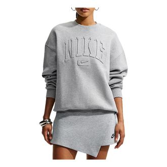 Nike (WMNS) Nike Studio Fleece Medium Weight Graphic Pack Oversized Embossed Crew Dark Grey Heather IU1139-063