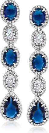 Ross-Simons Italian Simulated Sapphire and CZ Drop Earrings in Sterling Silver