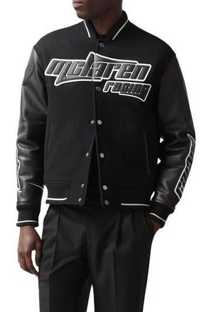 Reiss x McLaren Circuit Leather Trim Wool Blend Bomber Jacket in Black at Nordstrom Rack, Size X-Small