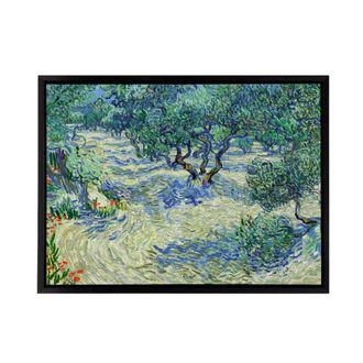 Artery8 Vincent Van Gogh Olive Orchard Framed Canvas Wall Art Print in Blue | Size: W24 x H32