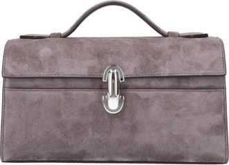 Savette Grey Symmetry Turn-Lock Top-Handle Suede Clutch