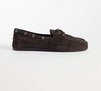 Mango scarpa da barca in pelle 100% cioccolato-Marrone