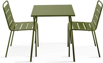 Oviala Conjunto mesa de jard&iacute;n cuadrada y 2 sillas verde caqui