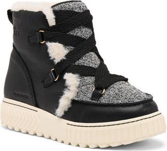 Sorel One Ave Alpine Faux Fur Trim Waterproof Boot in Black/Chalk at Nordstrom, Size 7.5