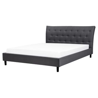 Beliani Beliani - Cama Tapizada Gris Oscuro 160 X 200 Cm Con Somier Y Cabecero Acolchado Saverne