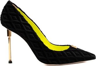 Elisabetta Franchi Zwarte Velvet Pumps met Diamantpatroon en Hak - Dames - Pumps - Zwart - 36 EU - Polyester - Schoenen